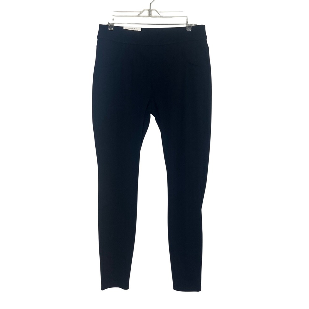 Utopia by HUE Denim Leggings Womens Large Black Yoga Stretch Pockets Casual New